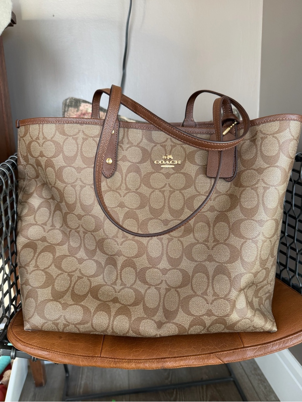 Coach Monogram Canvas Tote in Brown and Tan